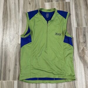 Zoot Cycling Jersey Size Large Blue Green Sleeveless Back Pockets Pocket Outdoor